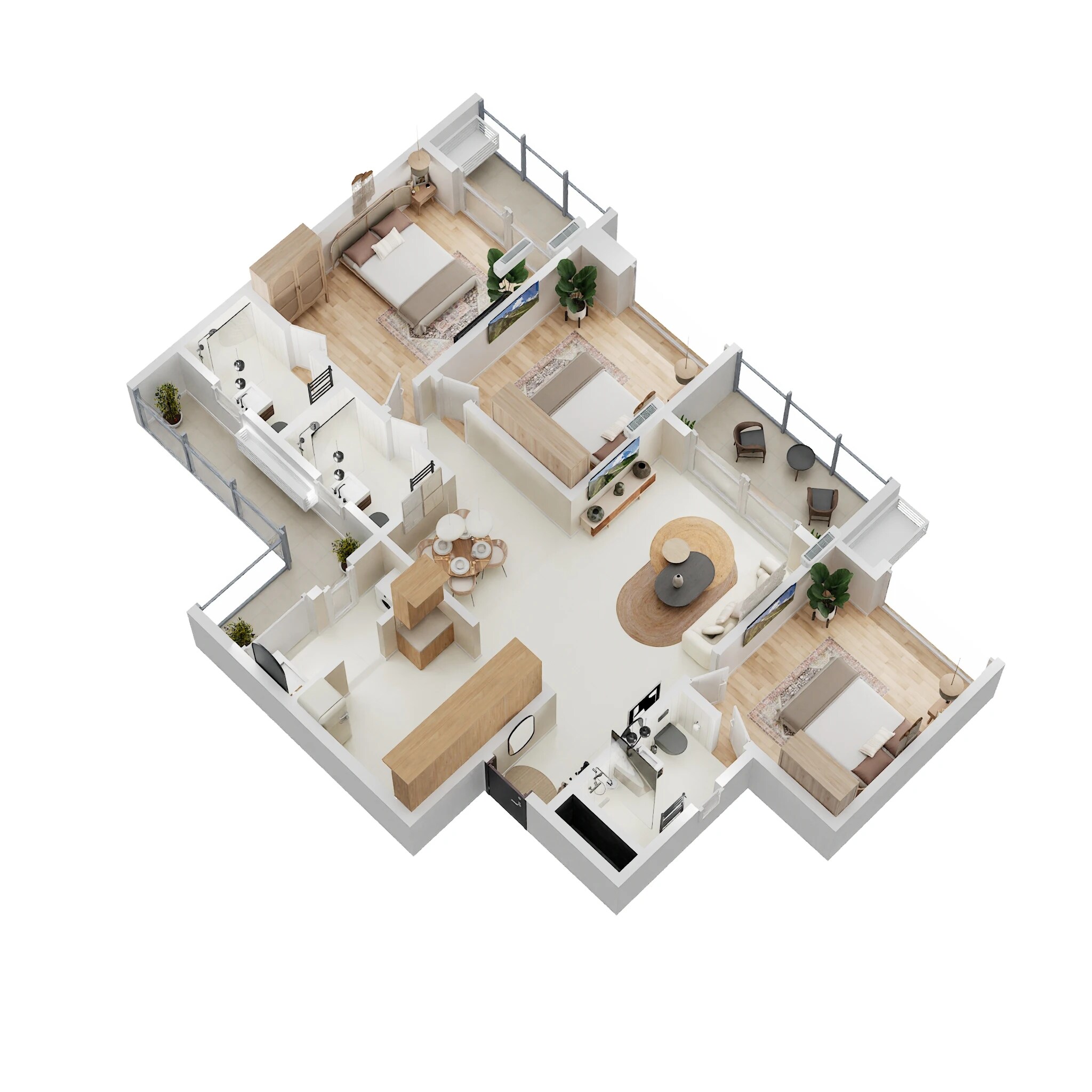 Floor plan of 3 BHK 1123 Sq. Ft. Apartment in Yoo Pristine, Pune