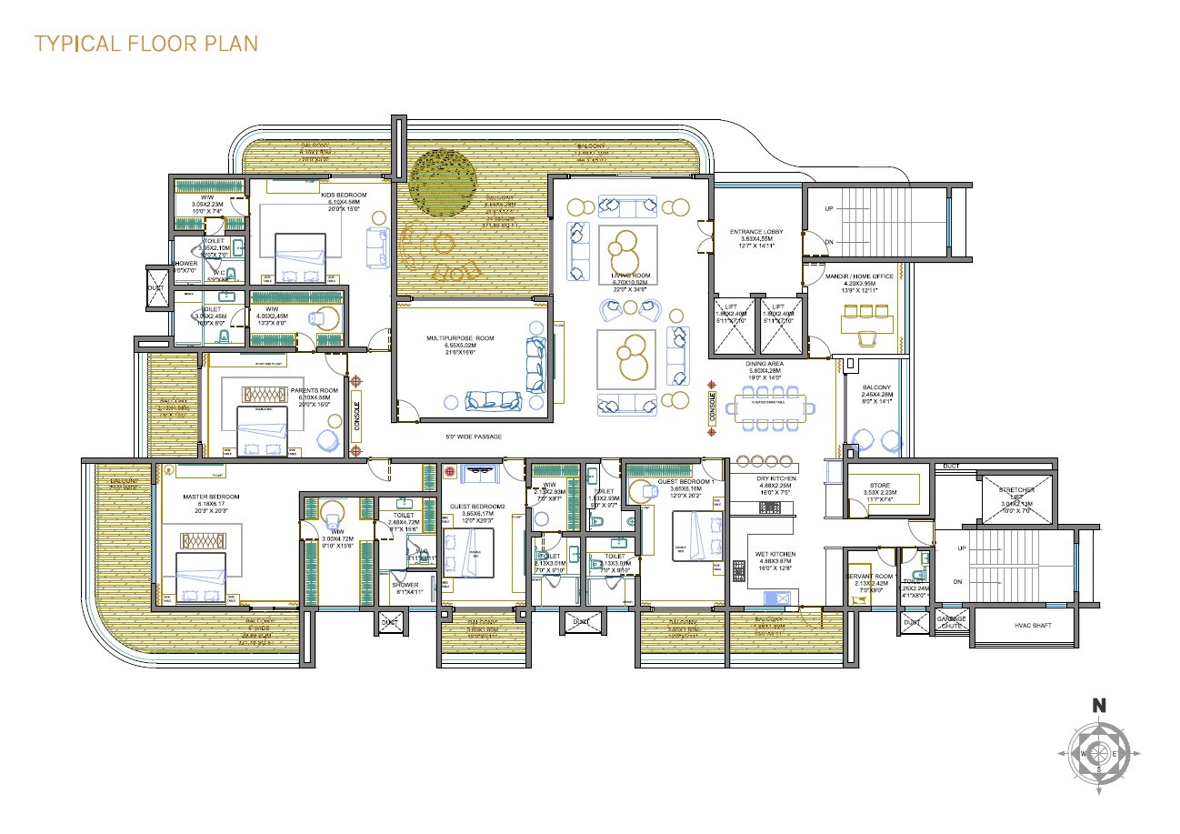 Floor plan of 5 BHK 5413 Sq. Ft. Apartment in YRK Yoovie Homes, Pune