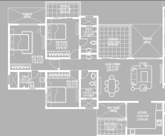 3 BHK 971 Sq. Ft. Apartment