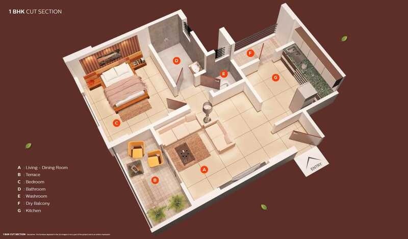 Floor plan of 1 BHK 447 Sq. Ft. Apartment in Zenith Utsav Residency, Pune