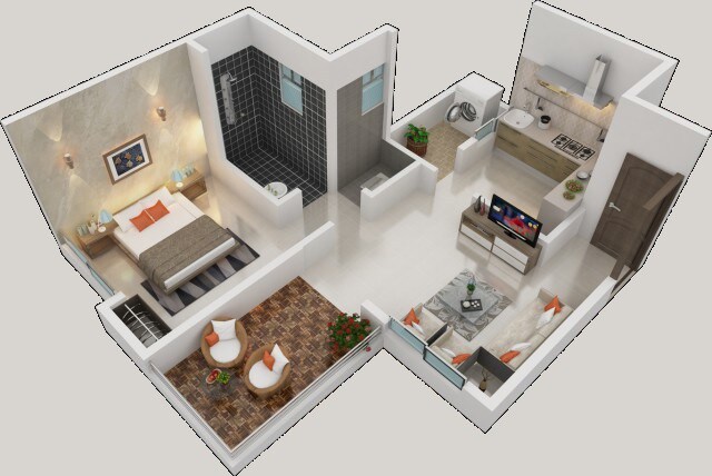 Floor plan of 1 BHK 435 Sq. Ft. Apartment in Zenith Utsav Residency Phase 2, Pune