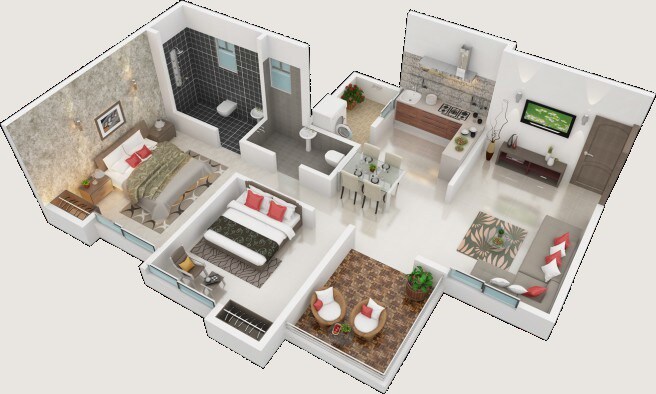 Floor plan of 2 BHK 626 Sq. Ft. Apartment in Zenith Utsav Residency Phase 2, Pune