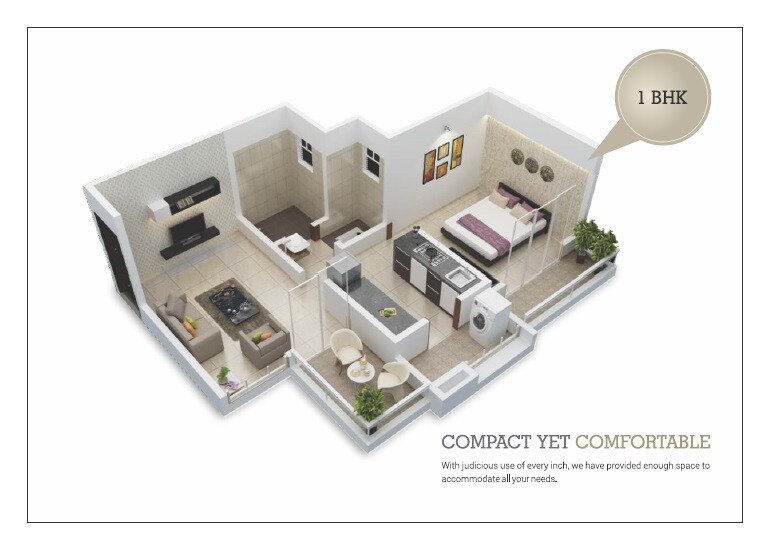 Floor plan of 1 BHK 391 Sq. Ft. Apartment in Zinnia Elegans, Pune