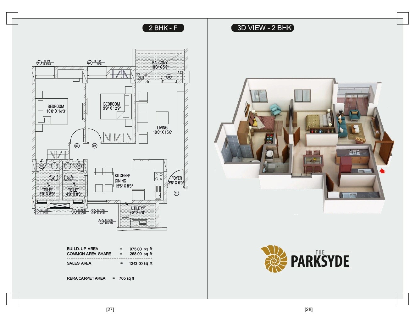 Floor plan of 2 BHK 1243 Sq. Ft. Apartment in Rishabh The Parksyde, Raipur