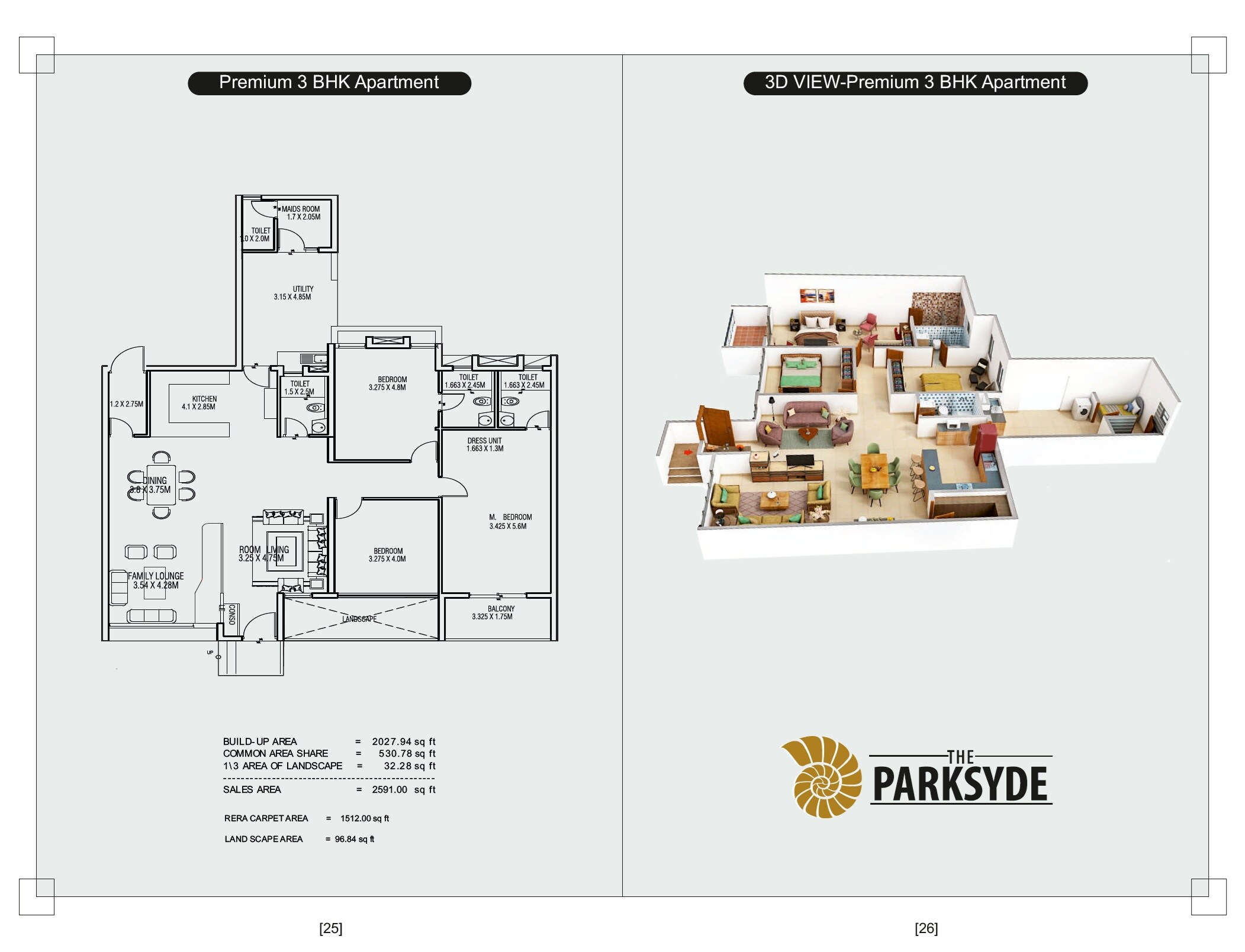Floor plan of 3 BHK 2591 Sq. Ft. Apartment in Rishabh The Parksyde, Raipur