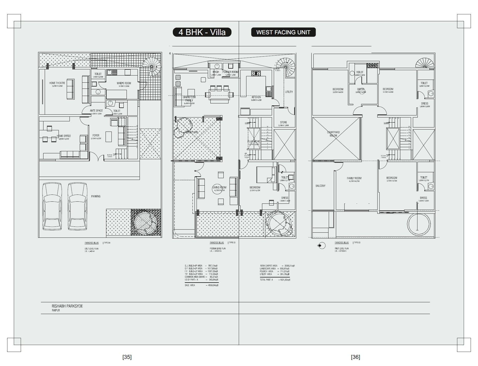 Floor plan of 4 BHK 4950 Sq. Ft. Villa in Rishabh The Parksyde, Raipur