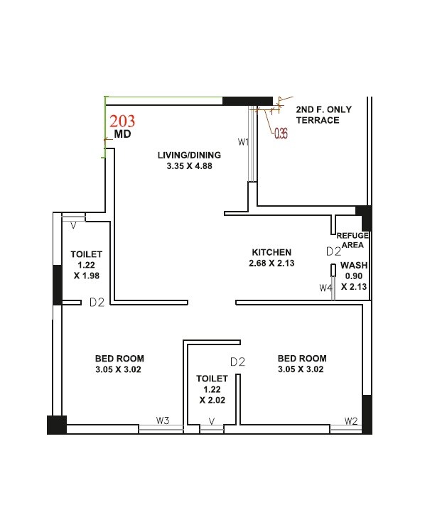 Floor plan of 2 BHK 467 Sq. Ft. Apartment in Viral Avenue, Rajkot