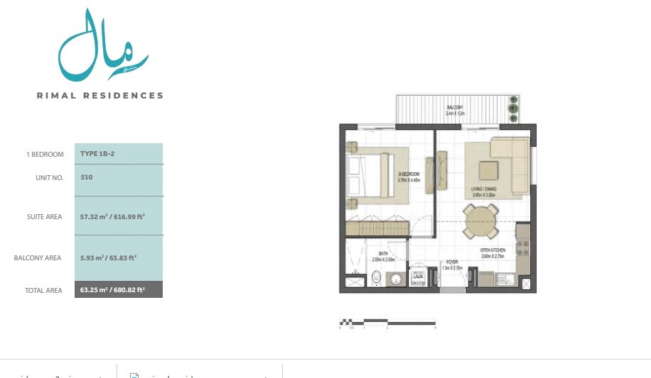 1 Bed 680 Sq. Ft. Apartment