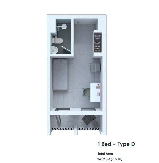 1 Bed 259 Sq. Ft. Apartment
