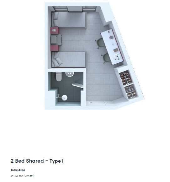 2 Beds 273 Sq. Ft. Apartment