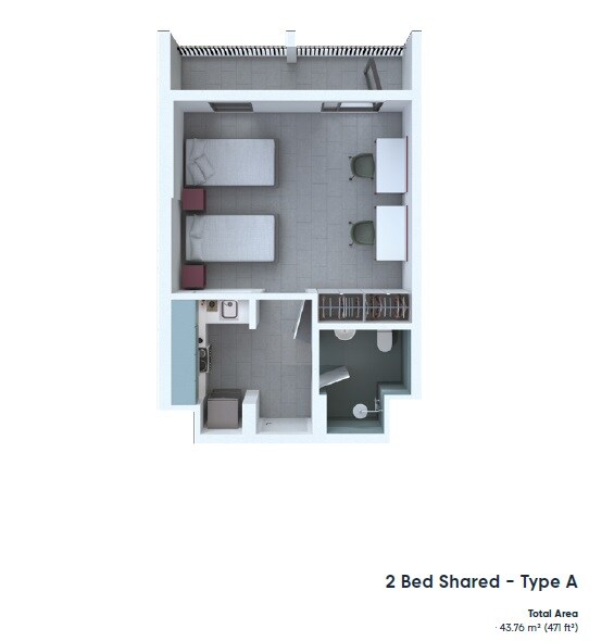 2 Beds 471 Sq. Ft. Apartment