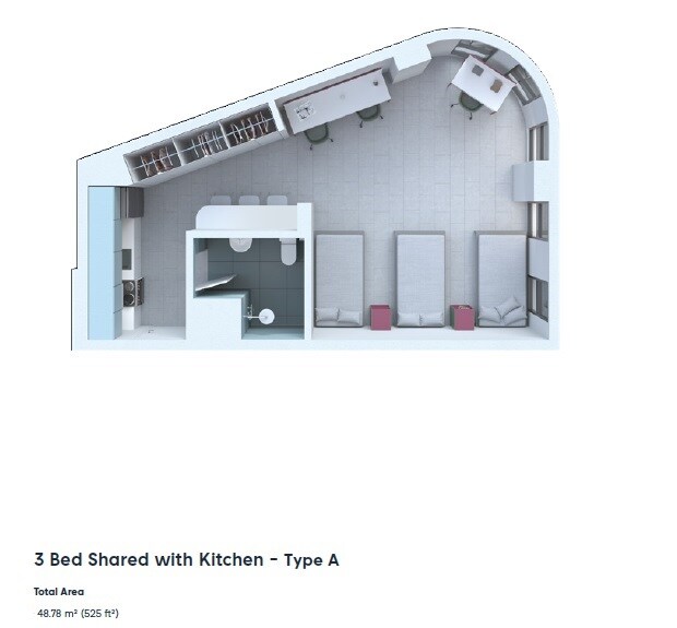 3 Beds 525 Sq. Ft. Apartment