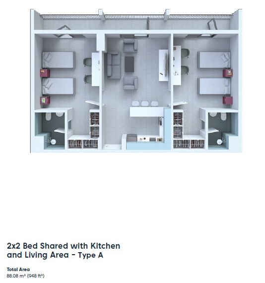 4 Beds 948 Sq. Ft. Apartment