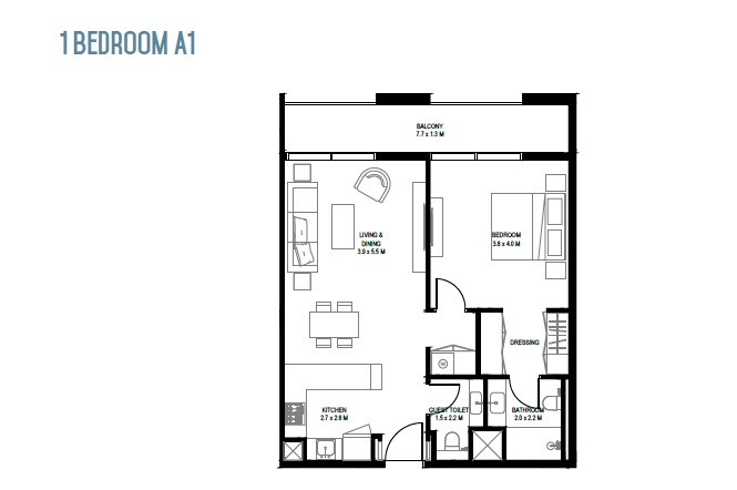 1 Bed 827 Sq. Ft. Apartment