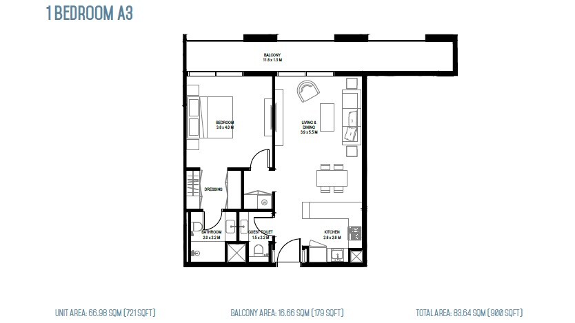 1 Bed 900 Sq. Ft. Apartment