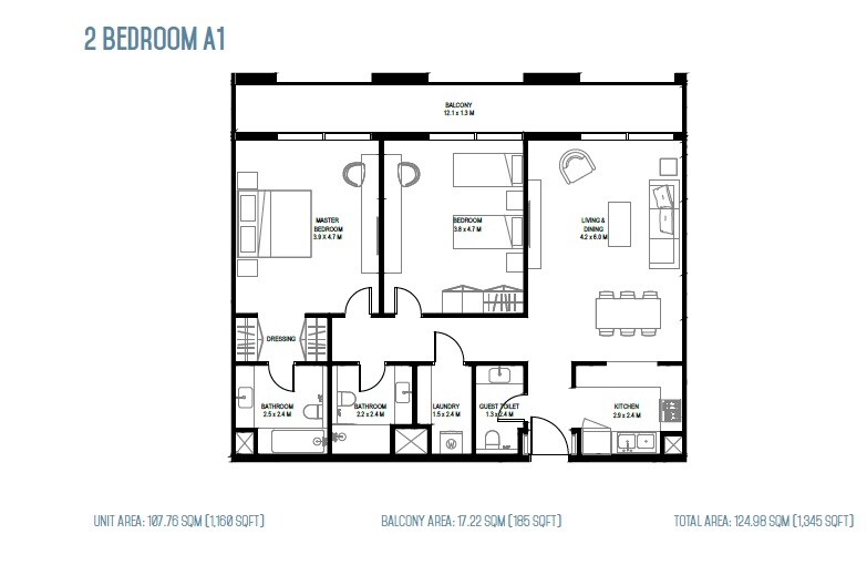 2 Beds 1345 Sq. Ft. Apartment