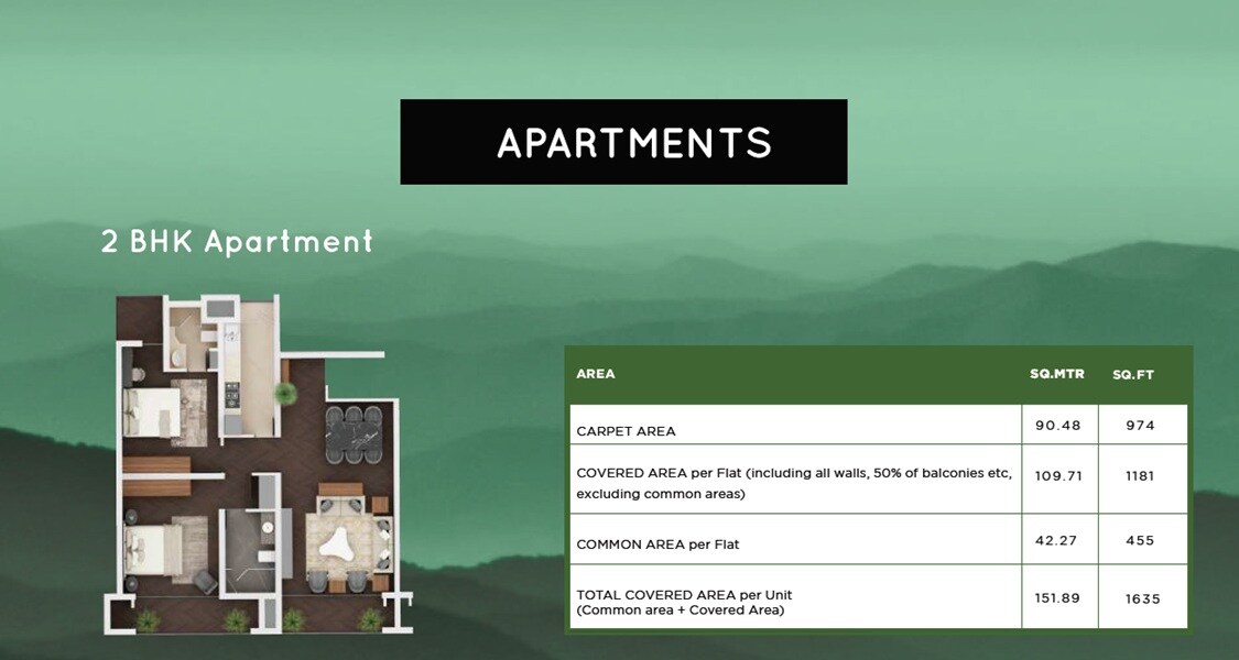 Floor plan of 2 BHK 1635 Sq. Ft. Apartment in Amila Hills, Shimla