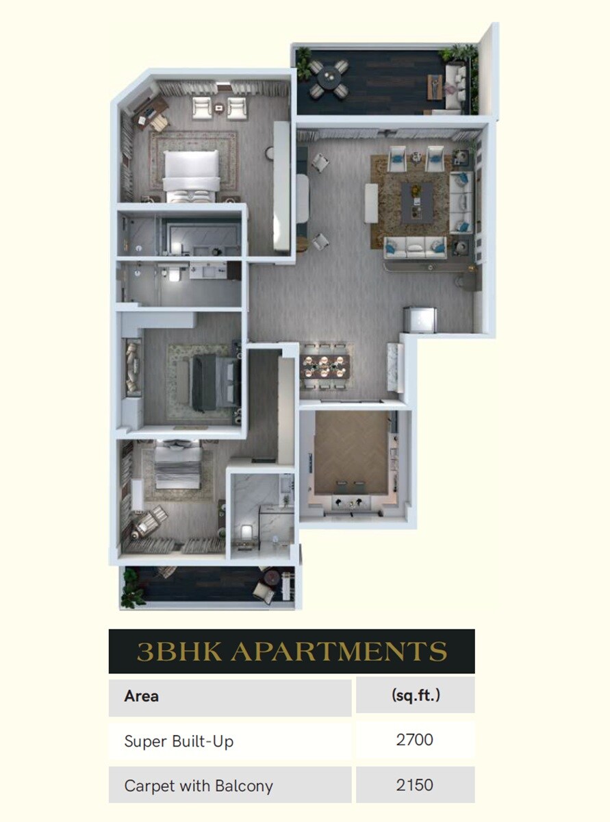 Floor plan of 3 BHK 2700 Sq. Ft. Apartment in Imperial Auramah Valley, Shimla