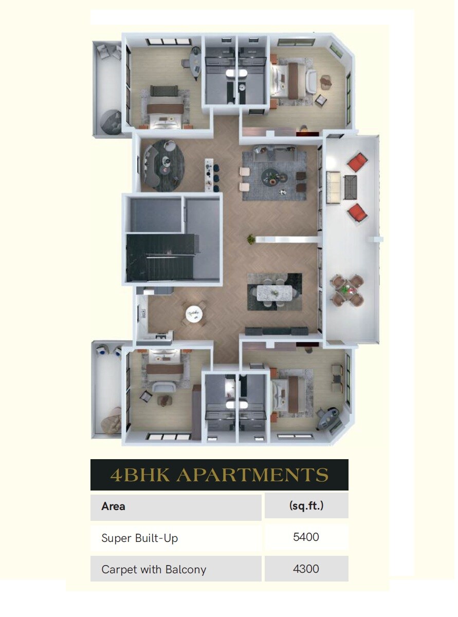 Floor plan of 4 BHK 5400 Sq. Ft. Apartment in Imperial Auramah Valley, Shimla