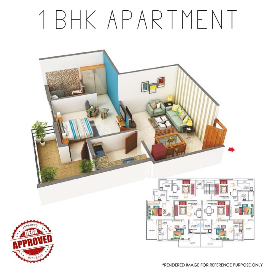 Floor plan of 1 BHK 755 Sq. Ft. Apartment in Mashobra Hills, Shimla