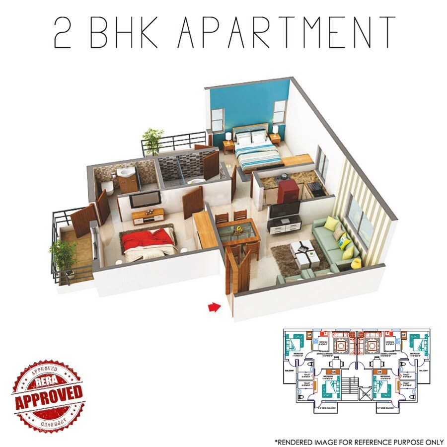 Floor plan of 2 BHK 910 Sq. Ft. Apartment in Mashobra Hills, Shimla