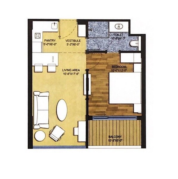 Floor plan of 1 BHK 890 Sq. Ft. Apartment in Nirvana Woods, Shimla
