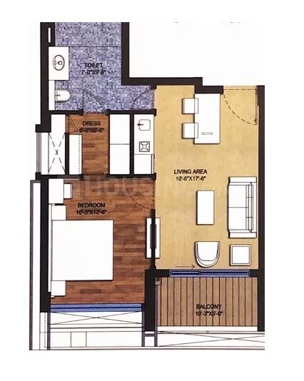 Floor plan of 1 BHK 980 Sq. Ft. Apartment in Nirvana Woods, Shimla