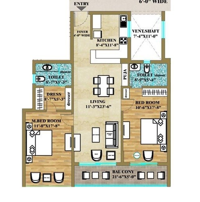 Floor plan of 2 BHK 1730 Sq. Ft. Apartment in Nirvana Woods, Shimla