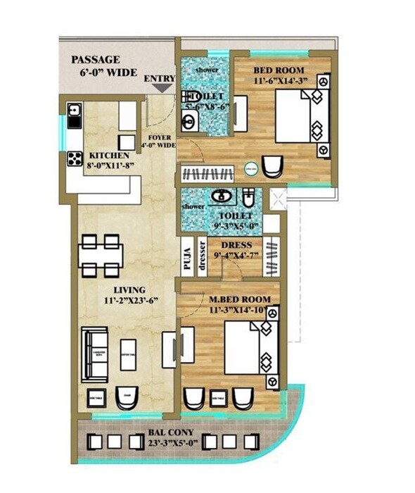 Floor plan of 3 BHK 1760 Sq. Ft. Apartment in Nirvana Woods, Shimla