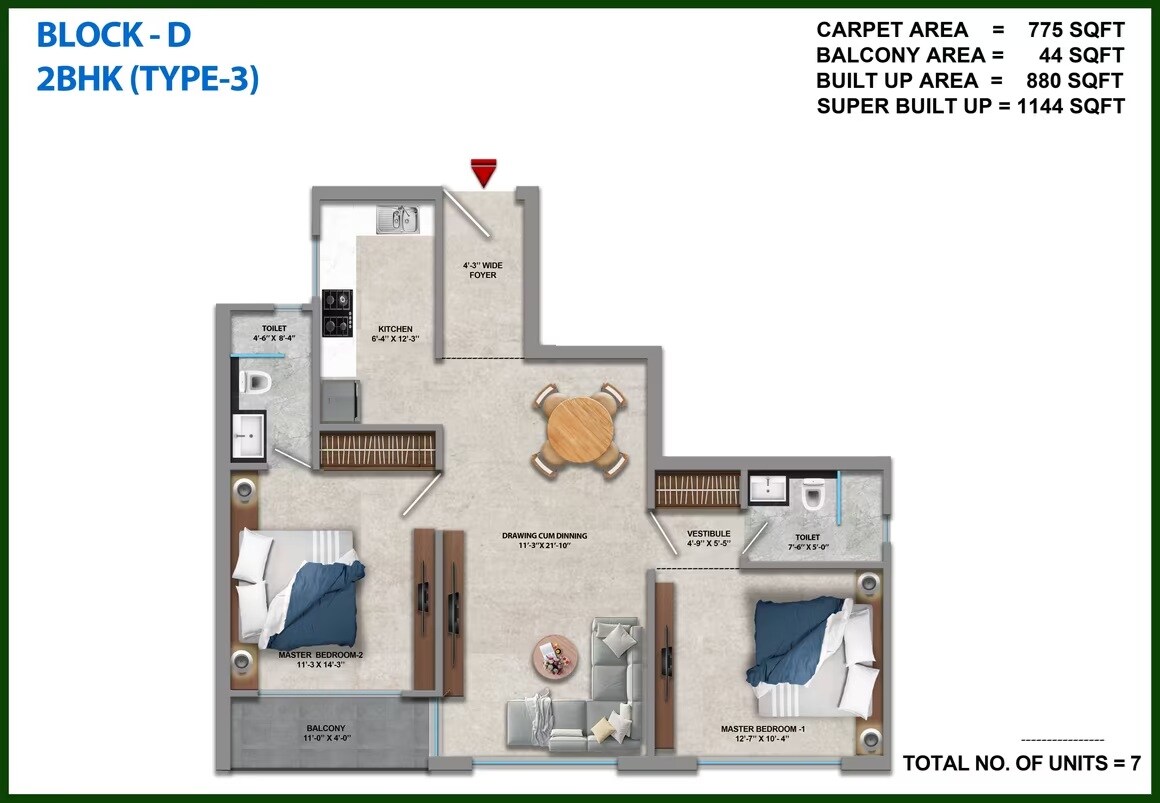 2 BHK 1144 Sq. Ft. Apartment