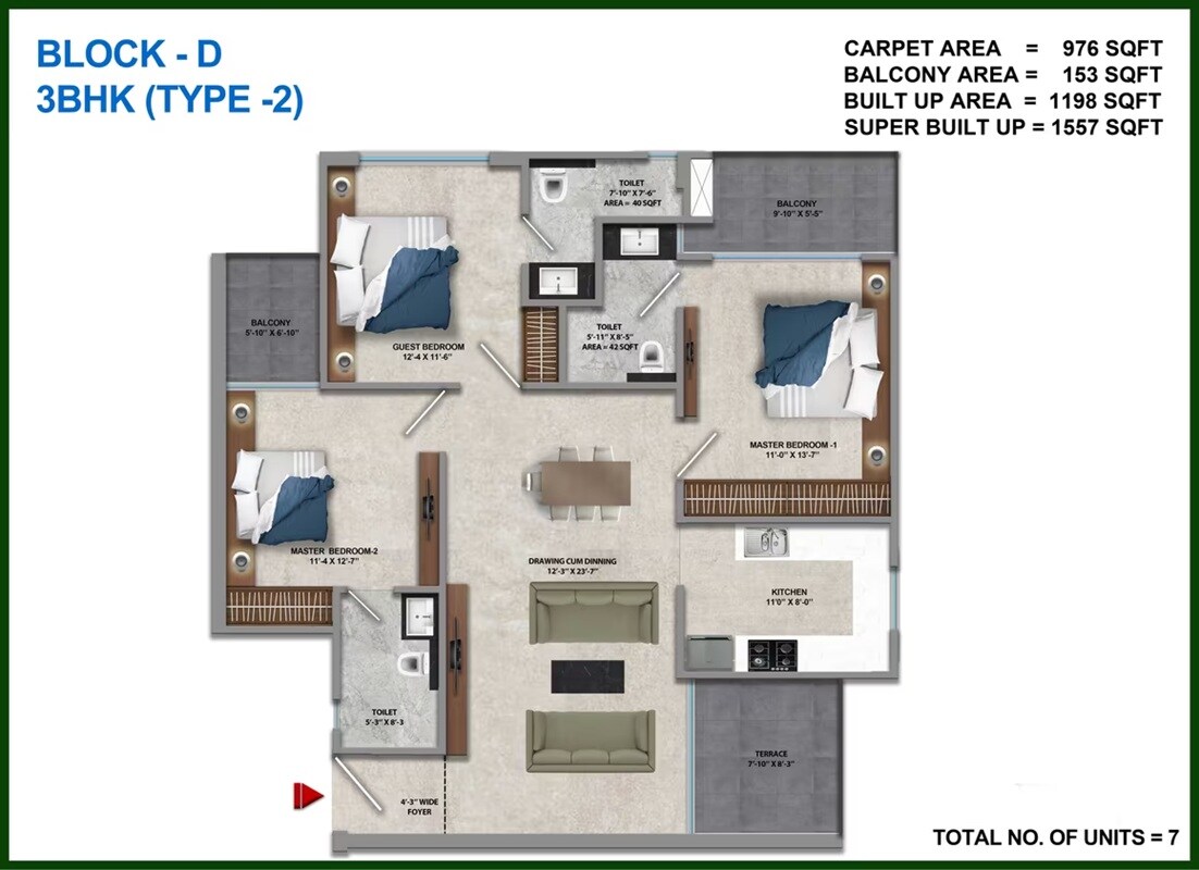 3 BHK 1557 Sq. Ft. Apartment