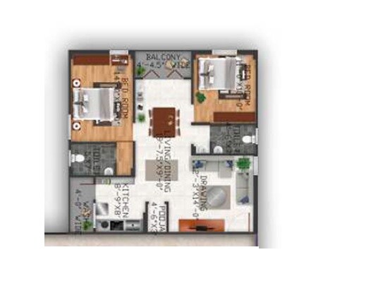 Floor plan of 2 BHK 1143 Sq. Ft. Apartment in Go Green Grand, Siddipet