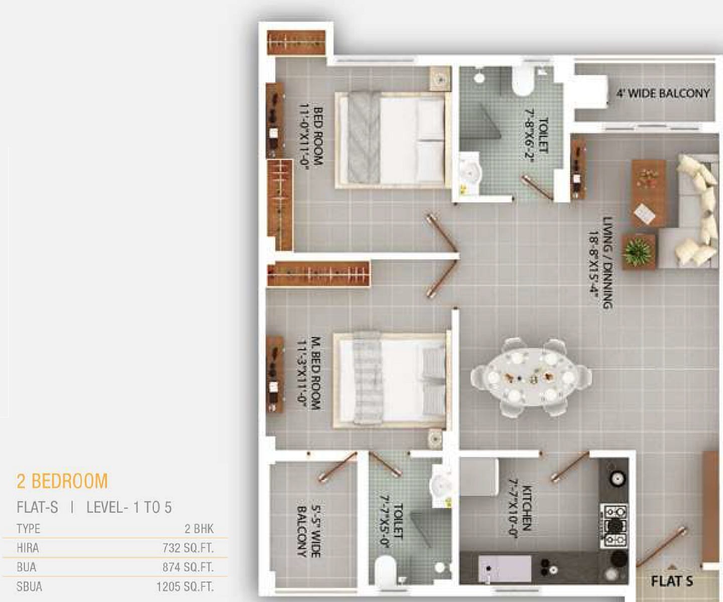 Floor plan of 2 BHK 1205 Sq. Ft. Apartment in MK Sanskriti, Siliguri
