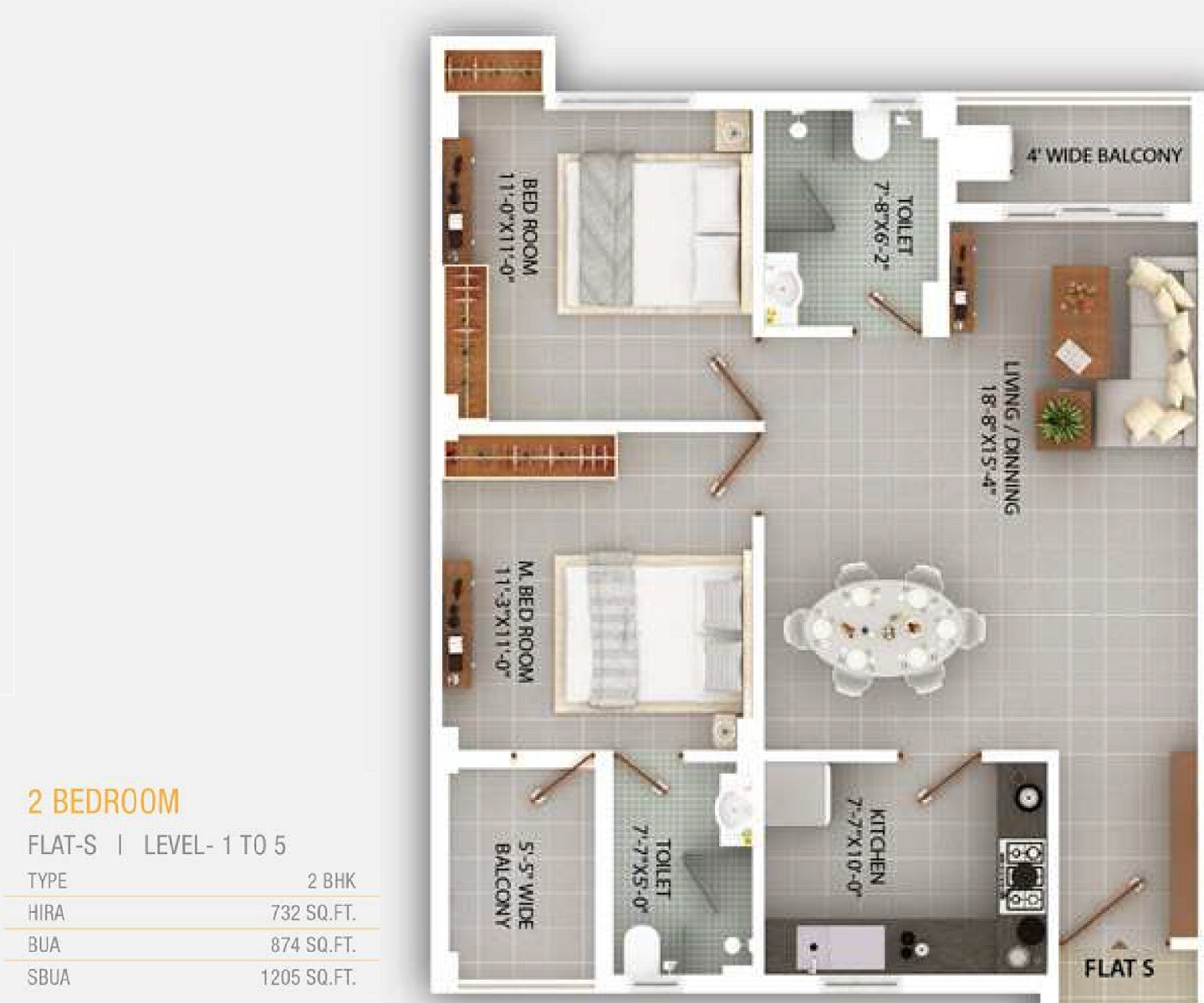 2 BHK 1205 Sq. Ft. Apartment