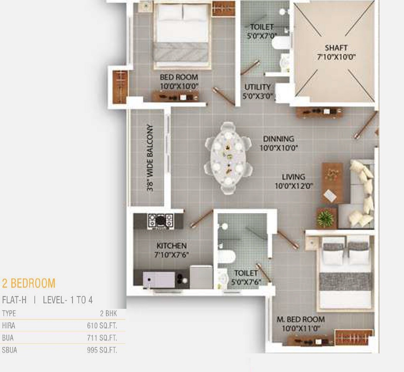 Floor plan of 2 BHK 995 Sq. Ft. Apartment in MK Sanskriti, Siliguri