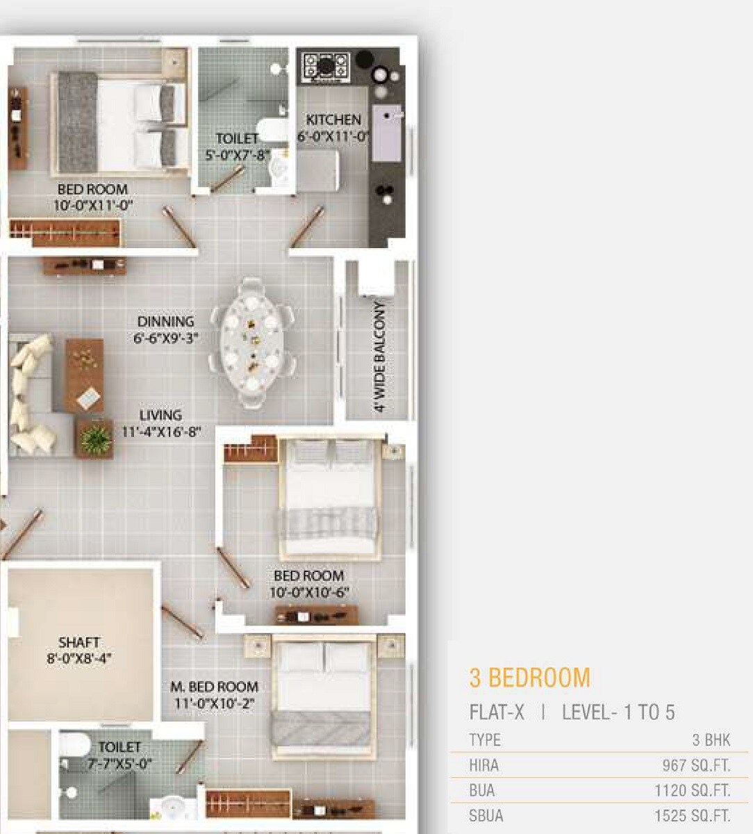 Floor plan of 3 BHK 1525 Sq. Ft. Apartment in MK Sanskriti, Siliguri