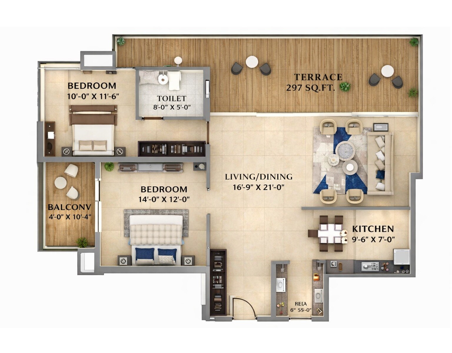 Floor plan of 2 BHK 1615 Sq. Ft. Apartment in Ourea Valley, Solan