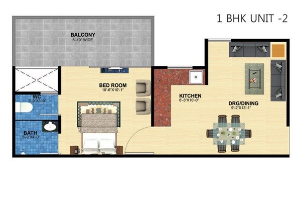 Floor plan of 1 BHK 335 Sq. Ft. Apartment in Maxheights Dream Homes, Sonipat