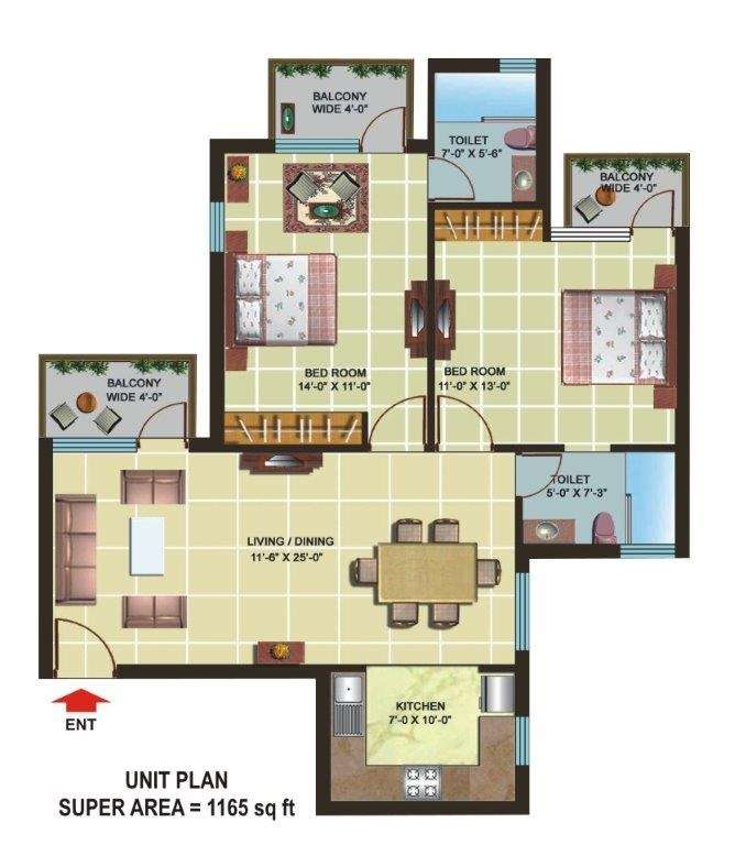 2 BHK 1165 Sq. Ft. Apartment in Omaxe Heights Sonipat