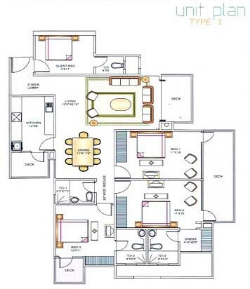 Floor plan of 4 BHK 2190 Sq. Ft. Apartment in Parker Residency, Sonipat