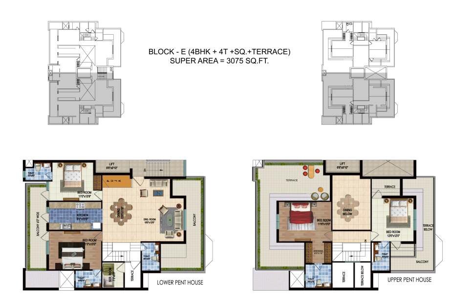 Floor plan of 4 BHK 3075 Sq. Ft. Penthouse in Parker White Lily, Sonipat