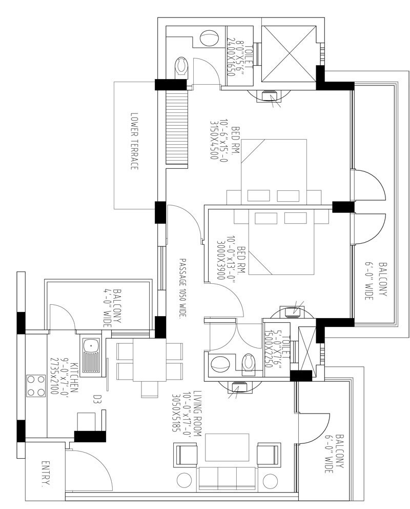 Floor plan of 2 BHK 1110 Sq. Ft. Apartment in TDI City Kingsbury, Sonipat