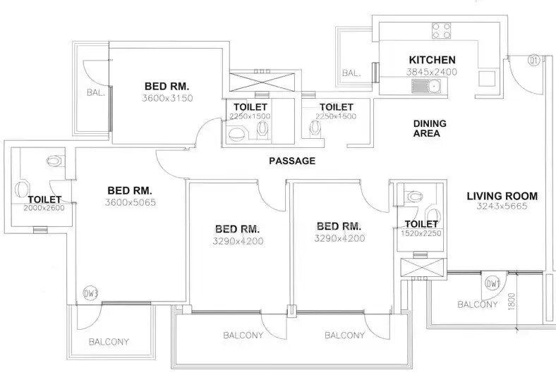 Floor plan of 4 BHK 1930 Sq. Ft. Apartment in TDI City Kingsbury, Sonipat