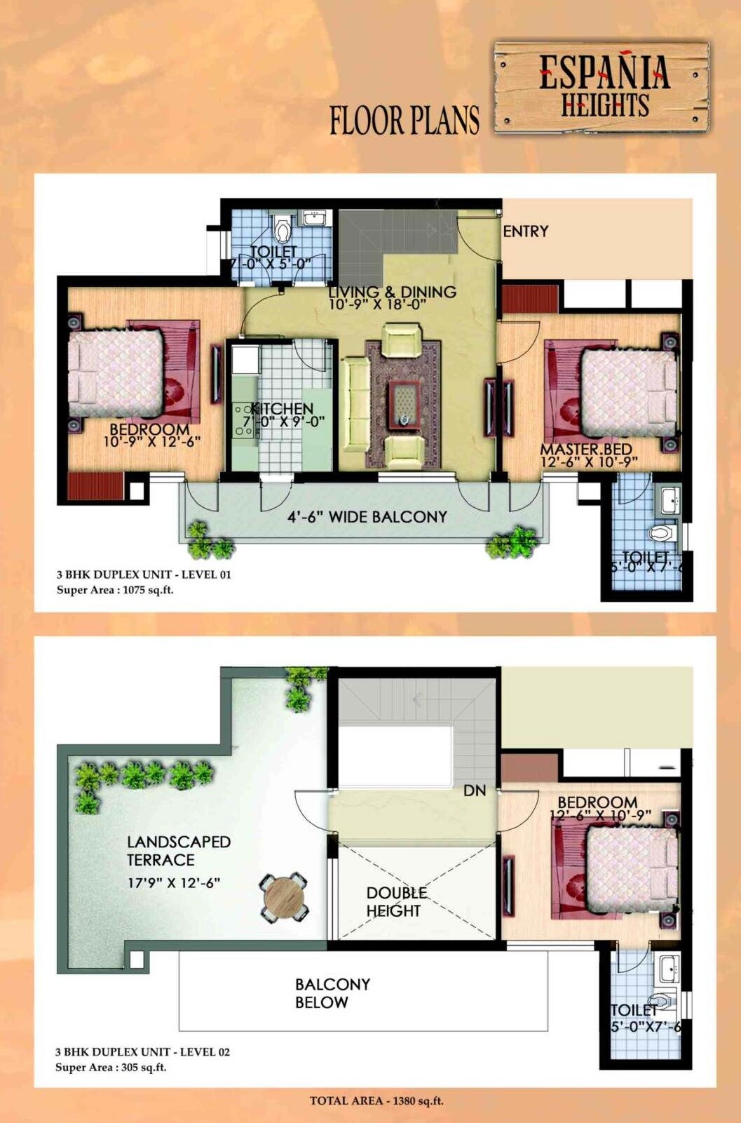 Floor plan of 3 BHK 1380 Sq. Ft. Apartment in Tdi Espania Heights, Sonipat