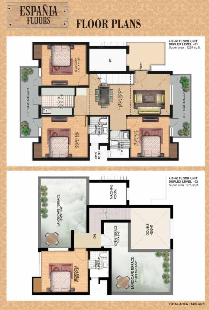 Floor plan of 4 BHK 1499 Sq. Ft. Apartment in Tdi Espania Royal Floor, Sonipat