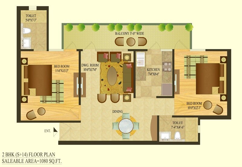 2 BHK 1080 Sq. Ft. Apartment