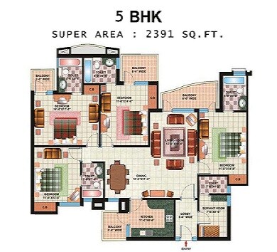 Floor plan of 5 BHK 2391 Sq. Ft. Apartment in Ushay Towers, Sonipat