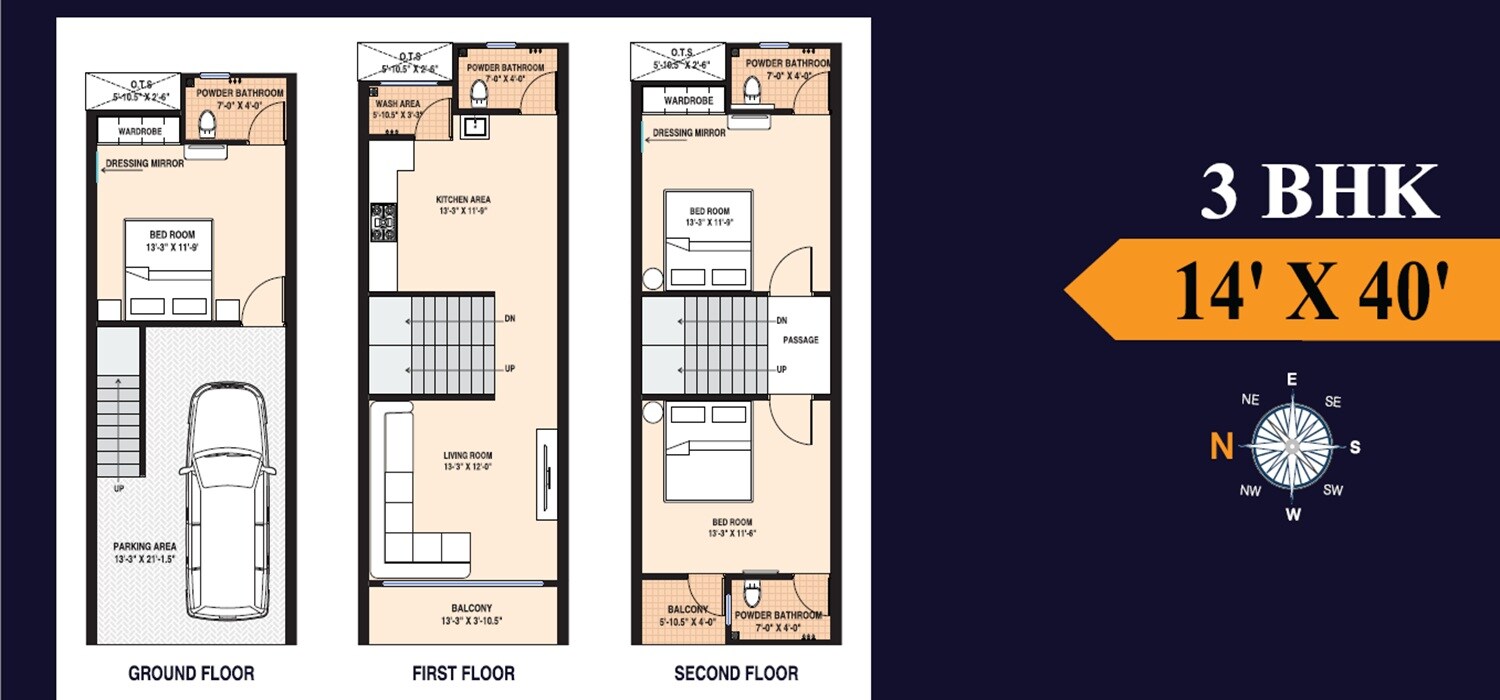 Floor plan of 3 BHK 1900 Sq. Ft. Apartment in Govindji Ayodhya Residency, Surat