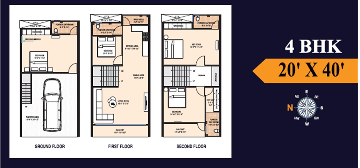 Floor plan of 4 BHK 2300 Sq. Ft. Apartment in Govindji Ayodhya Residency, Surat