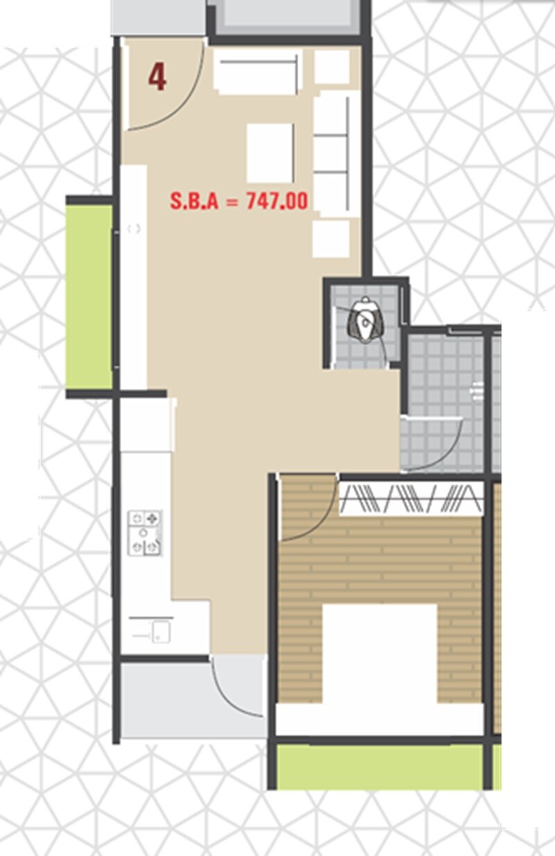Floor plan of 1 BHK 747 Sq. Ft. Apartment in Nirman Laxmi Heights, Surat